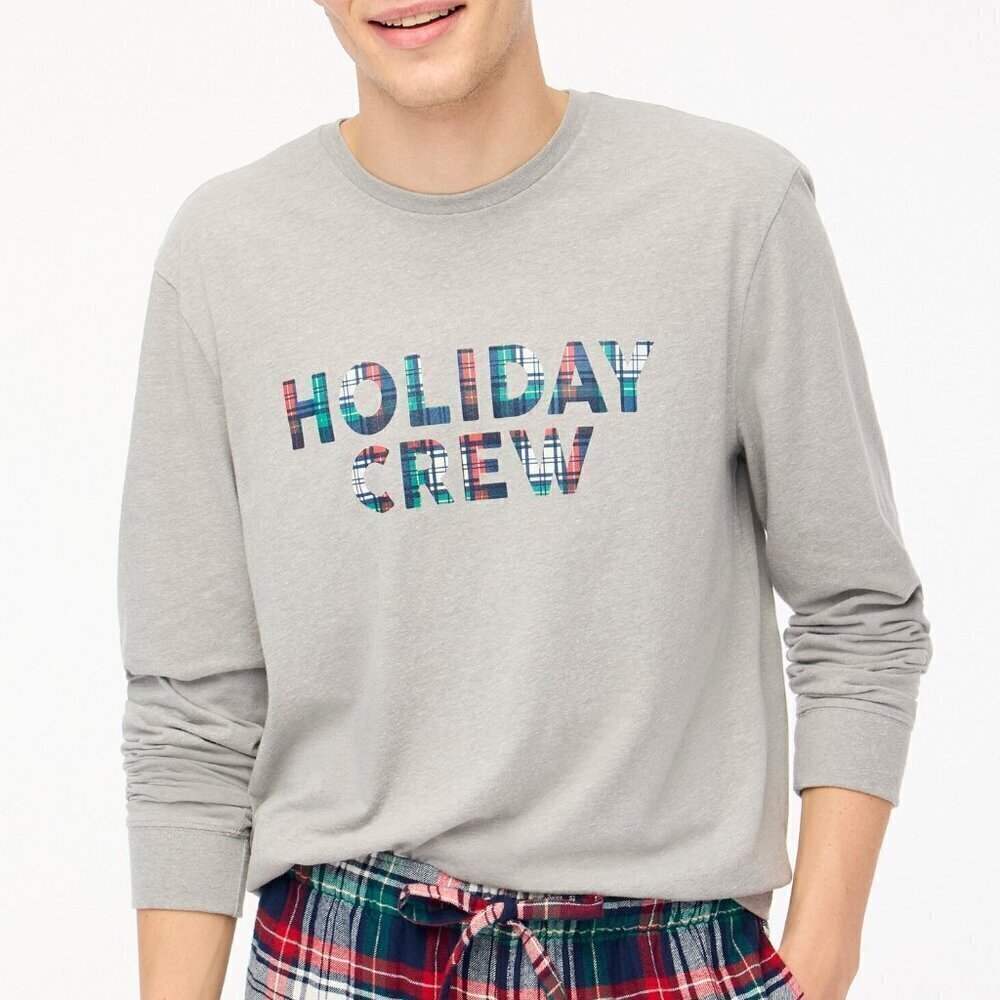 J. Crew Men's Holiday Crew Graphic Tee Long Sleeve Gray Size M NWT